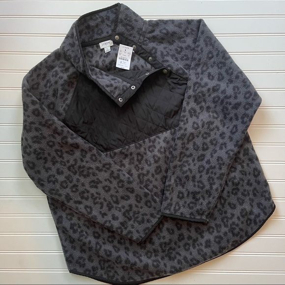 NWT J.Crew Quilted Button Neck Sherpa Tunic Black Leopard Large - Picture 6 of 9